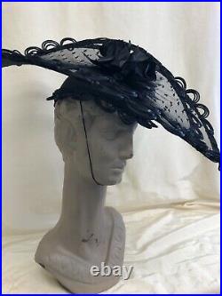 Vintage Gerdines Of St Louis black fascinator hat, Undulating moving Parts