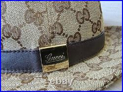 Vintage Gucci Bucket Hat Brown Leather Stripe Monogram Beige Women S Logo GG