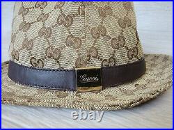 Vintage Gucci Bucket Hat Brown Leather Stripe Monogram Beige Women S Logo GG