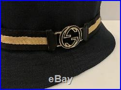 Vintage Gucci Bucket Hat Gg Gold Logo Web Stripe Sz L