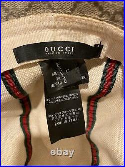 Vintage Gucci Bucket Hat Web Stripe GG Monogram Sz L Women Leather Logo