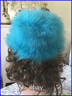 Vintage HAPPY CAPPER 1960s TURQUOISE Feather MARABOU Party Cocktail HAT USA 21