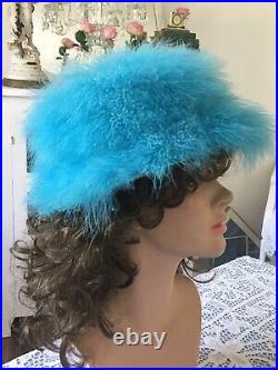 Vintage HAPPY CAPPER 1960s TURQUOISE Feather MARABOU Party Cocktail HAT USA 21