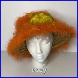 Vintage HAPPY CAPPERS 1960s Orange Feather Hat Marabou Notes