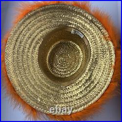 Vintage HAPPY CAPPERS 1960s Orange Feather Hat Marabou Notes