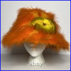 Vintage HAPPY CAPPERS 1960s Orange Feather Hat Marabou Notes