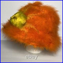 Vintage HAPPY CAPPERS 1960s Orange Feather Hat Marabou Notes