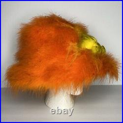 Vintage HAPPY CAPPERS 1960s Orange Feather Hat Marabou Notes