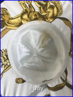 Vintage HERMES Silk RYBAL Summer Bucket Sun Hat Small Cream Silk Gold