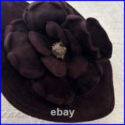 Vintage Halston Heritage Suede Women's Dress Hat With Flower Purple Plum NWT