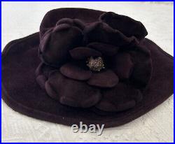 Vintage Halston Heritage Suede Women's Dress Hat With Flower Purple Plum NWT