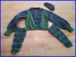 Vintage Hand Knit Sweater-Sage Green Two Tone-Sweater, Leggings & French Hat Set