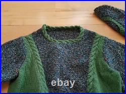 Vintage Hand Knit Sweater-Sage Green Two Tone-Sweater, Leggings & French Hat Set