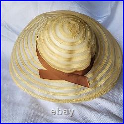 Vintage Hat 1940s Platter Picture Straw Hat Gone With The Wind Style Wide Brim