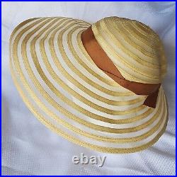 Vintage Hat 1940s Platter Picture Straw Hat Gone With The Wind Style Wide Brim