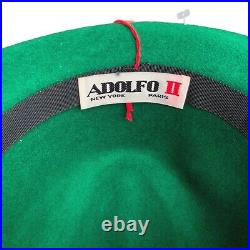 Vintage Hat Adolfo Fedora II Excello Green Wool Felt 70s