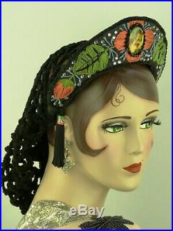 Vintage Hat Beautiful Medieval Wedding Head Dress, Tasselled Snood Kokoshnik