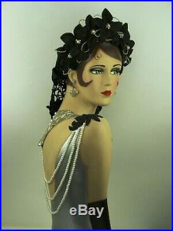 Vintage Hat Black Silk Flowers & Beads, Medieval Wedding Head Dress, Snood Tiara