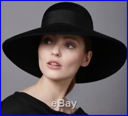 Vintage Hat Brim Wide Luxury Little Black Dress Audrey Hepburn Fine Wool Fedora
