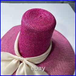 Vintage Hat Huge Avant Garde Straw Pink Wide Brim Tall Womens Art to Wear OOAK