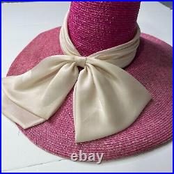 Vintage Hat Huge Avant Garde Straw Pink Wide Brim Tall Womens Art to Wear OOAK