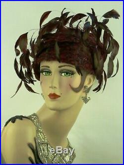 Vintage Hat Jack Mcconnell Burgundy Asymmetric Feather Beret, Waterfall Feathers