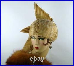Vintage Hat Jack Mcconnell, Three Winged Feather Cloche, Red Feather Original