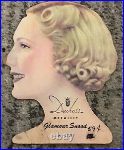 Vintage Hat Sign Duchess Metallic Glamorous Woman Snood Advertising Display Hair