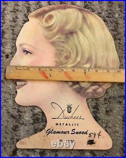 Vintage Hat Sign Duchess Metallic Glamorous Woman Snood Advertising Display Hair