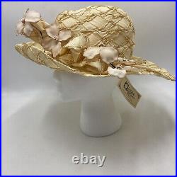 Vintage Hattitude Louise Green Hat Woven Side Flowers LATTICE Pattern