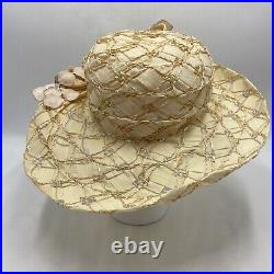 Vintage Hattitude Louise Green Hat Woven Side Flowers LATTICE Pattern