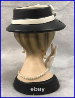Vintage Inarco Lady Head Ceramic Planter E-2322 Pearls Hat 1950s Label