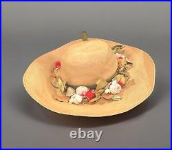 Vintage Irene Of New York Large Brimmed Straw Hat Floral Trim