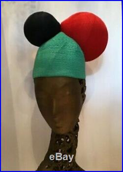 Vintage Issey Miyake Pleats Please Runway Hat Turquoise Red Dark Blue
