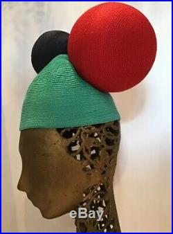 Vintage Issey Miyake Pleats Please Runway Hat Turquoise Red Dark Blue
