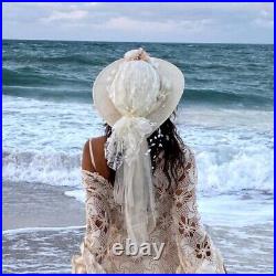 Vintage Ivory White Lace Boho Wedding Floral Sun Hat