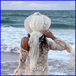 Vintage Ivory White Lace Boho Wedding Floral Sun Hat
