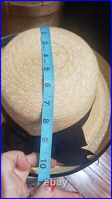 Vintage J. PETERMAN CO. Finely Woven Straw Hat Black Bow & Trim withHAT BOX