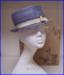 Vintage J Peterman Lilac Straw Downton Garden Party Ladies Hat & Original Box