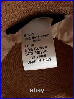 Vintage J. Peterman Women's Hand Woven Straw Hat Downturned Brim 1990s EUC