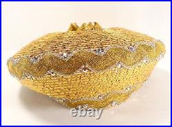 Vintage JACK McCONNELL NY Designer Gold Rhinestone Foil Straw Church Derby Hat