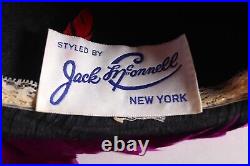 Vintage JACK McCONNELL NY Designer Purple Rhinestone Feathered Church Derby Hat