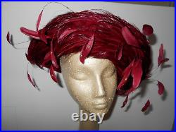 Vintage JACK McCONNELL New York Red Church Hat Feathers with Rhinestones