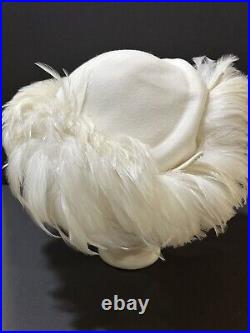 Vintage JACK McCONNELL Off White Feathers Wool HAT WithRHINESTONES Church Derby