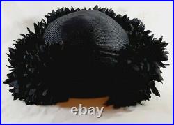 Vintage Jack McConnell New York Black Hat, Black straw with Black Flowers