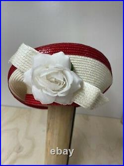 Vintage Jack McConnell New York Red and White Straw & Flower Hat. Collector Item