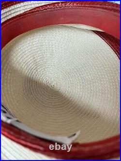 Vintage Jack McConnell New York Red and White Straw & Flower Hat. Collector Item