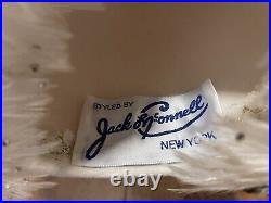 Vintage Jack McConnell New York White Feather Faux Diamond Show Girl Women's Hat