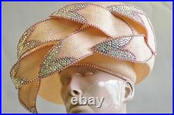 Vintage Jack McConnell Pink Iridescent Jewel Straw Flower Petal Church Derby Hat