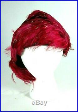 Vintage Jack McConnell Pink Magenta Pheasant Feather Asymmetrical Church Hat